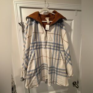 Free People Blue and Cream Plaid Cape